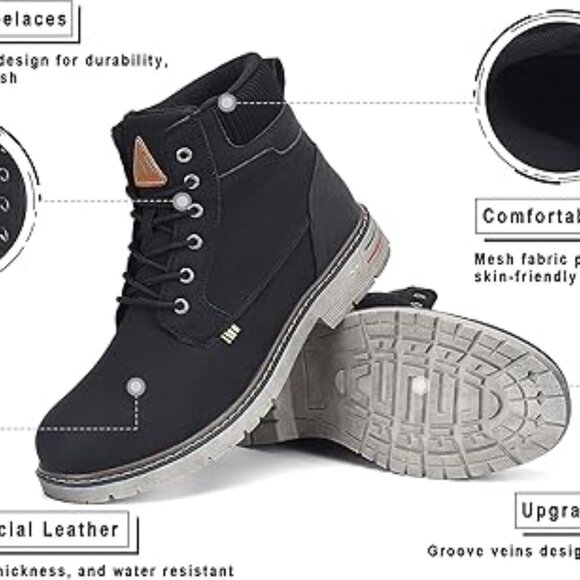 Mishansha Black Mid Hiking Boots Women's 7-14/ Men's 5-12 US Water Resistant Non - Picture 7 of 8